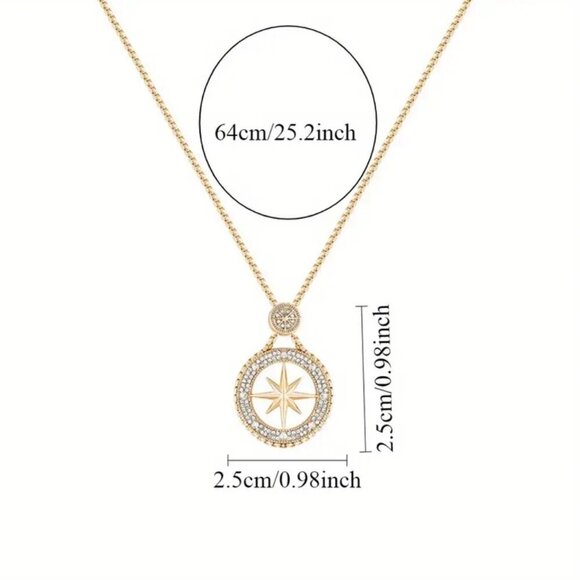 Gold Tone Compass Necklace with Rhinestones #1459 - Picture 14 of 16
